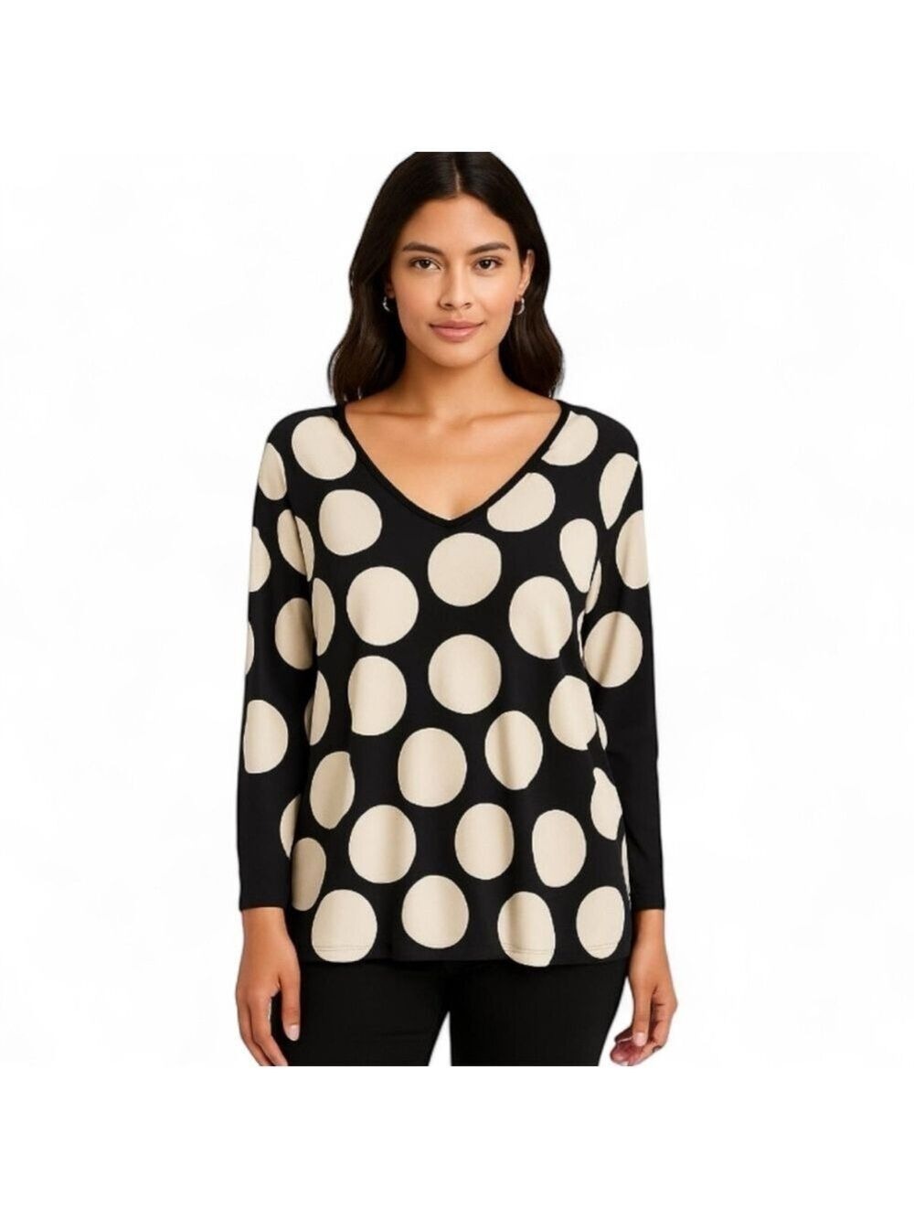 Grace The Perfect Fit Women’s Size XL Black & Off-White Polka Dot Blouse
